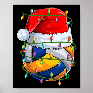 Poster Volleyball Lover Xmas Lights Père Noël Volleyball 