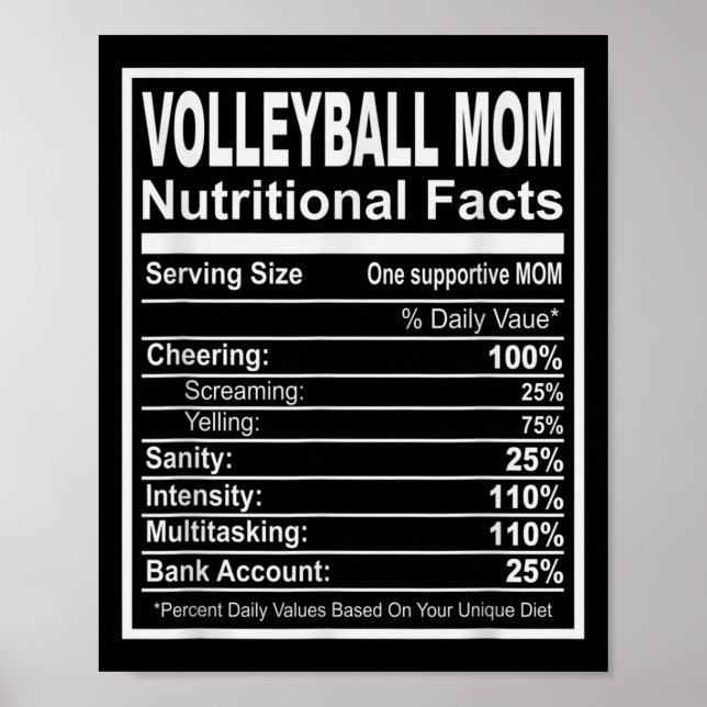 Poster Volleyball Maman Faits nutritionnels (Devant)