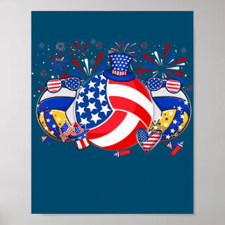 Poster Volleyball USA Flag Hat Fireworks Patriotic 4th