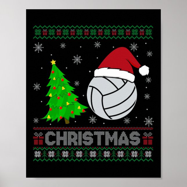 Poster Volleyball Xmas Arbre Éclairage de Noël moche sueu (Devant)