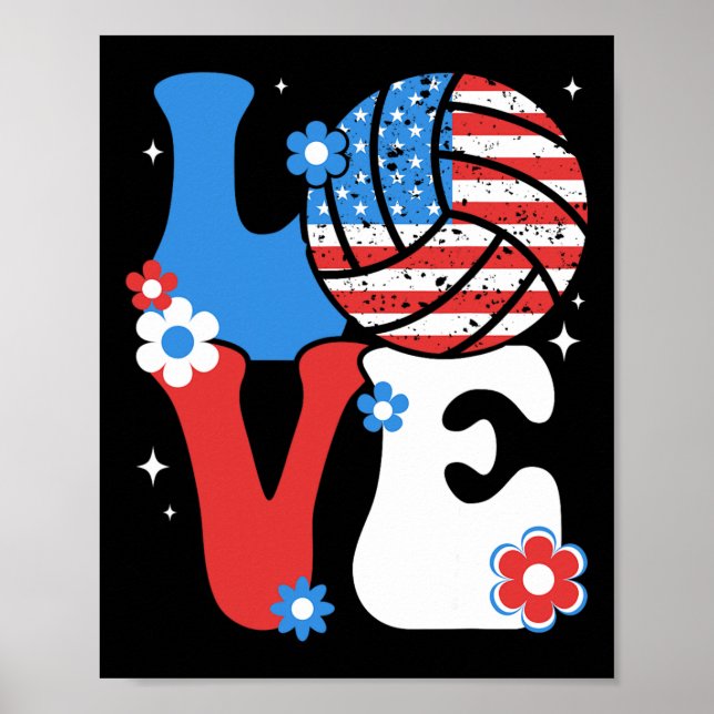 Poster Volleyll Love 4 juillet nous drapeau américain Vol (Devant)