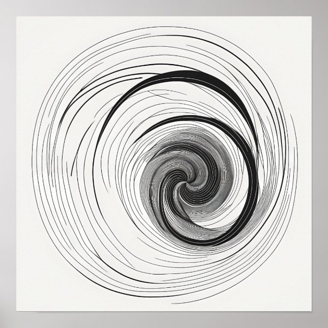 Poster Vortex Abstrait noir et blanc minimaliste (Devant)