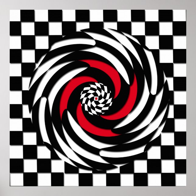 Poster Vortex de vérification rouge, blanc et noir (Devant)
