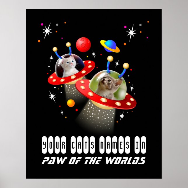 Poster Vos 2 chats dans un Alien vaisseau spatial OVNI Sc (Devant)