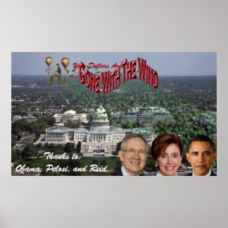 Poster Vos dollars sont partis avec le vent Merci à Obama