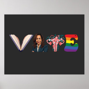 Poster VOTE Books Uterus LGBT Kamala Harris Walz Election