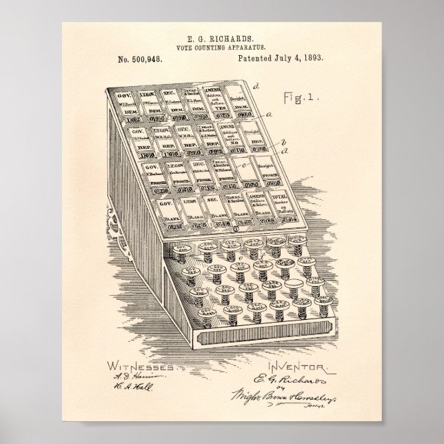 Poster Vote Counting 1893 Art Patent Old Peper (Devant)