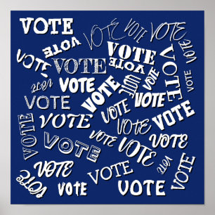 Poster Vote texte police motif élection blanc bleu