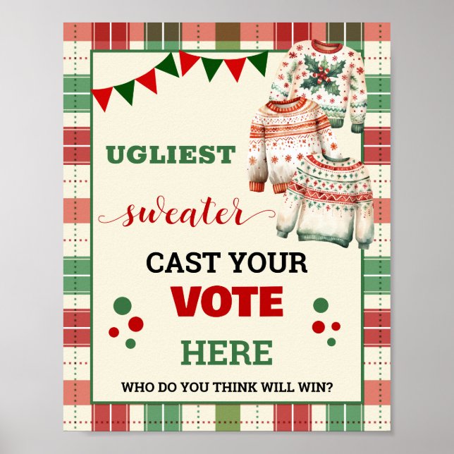 Poster Voter pour le plus moche signe de pull de Noël (Devant)