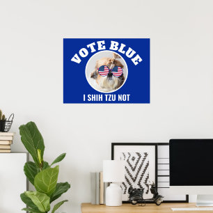 Poster Votez bleu démocrates drapeau États-Unis Shih Tzu