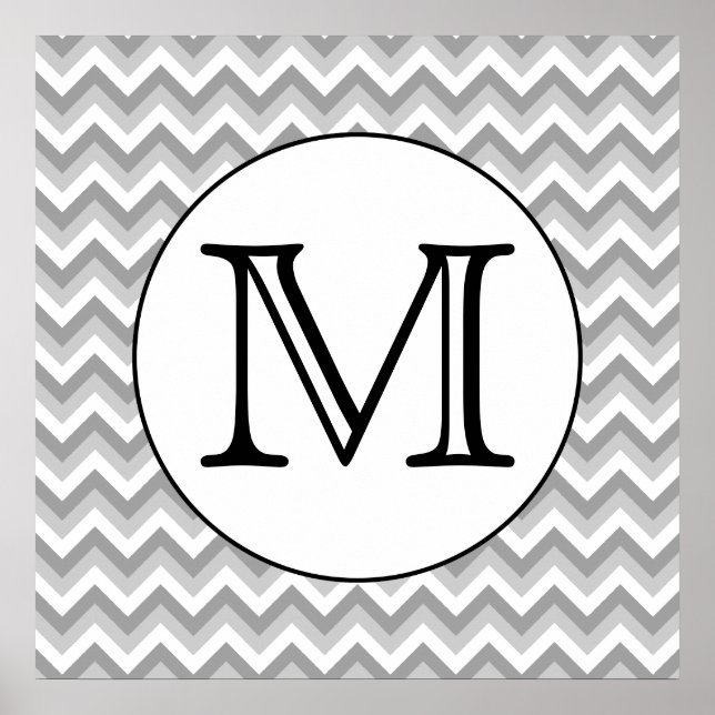 Poster Votre Lettre. Monogramme Motif de Zigzag gris. (Devant)