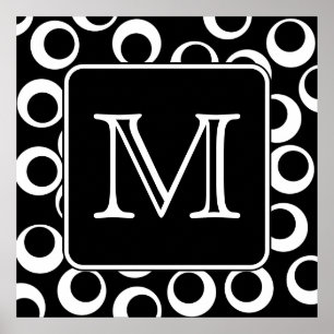 Poster Votre lettre. Monogramme noir et blanc. Motif