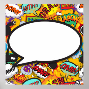 Poster Votre message Voix Bubble Amusant Retro Comique Li