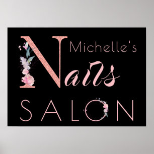 Poster Votre nom clous salon parties scintillant florale 