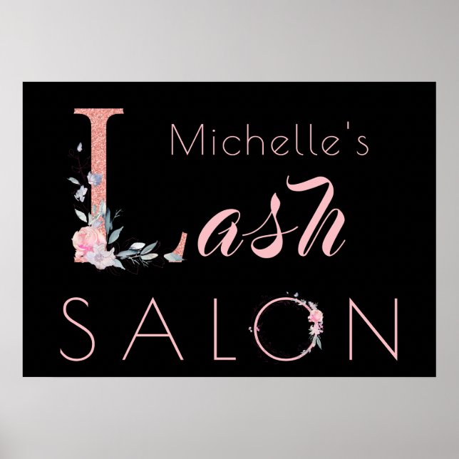 Poster Votre nom lash salon floral parties scintillant ro (Devant)