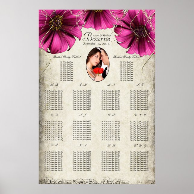 Poster Votre Photo Fuchsia Gerber Daisy Seating Chart (Devant)