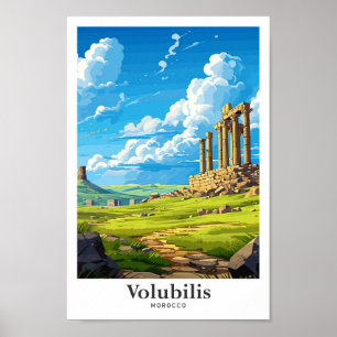 Poster Voulubilis Maroc Vintage voyage d'art Illustration