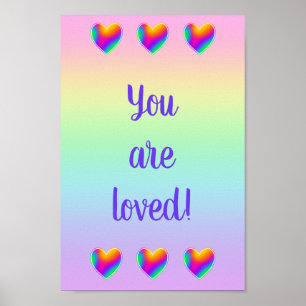 Poster Vous Êtes Aimés Coeurs Arc En Ciel