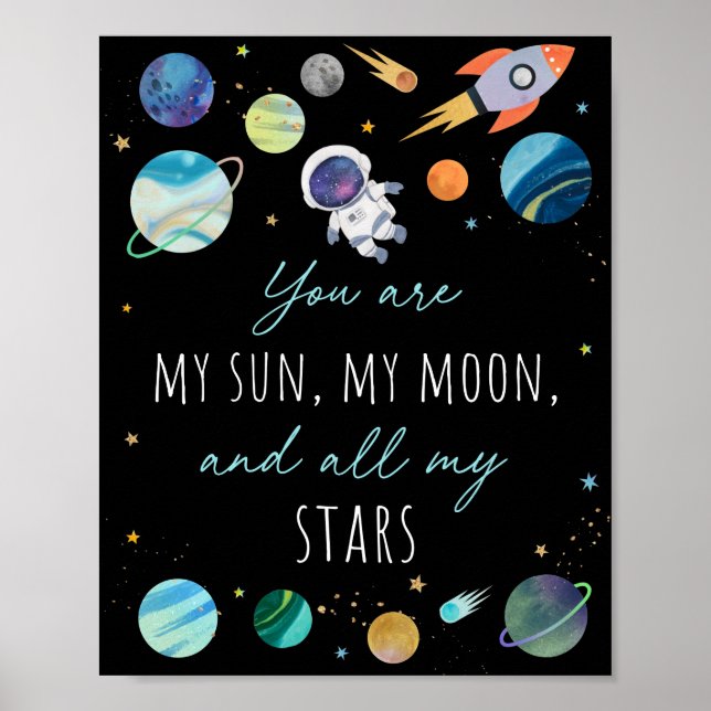 Poster Vous Êtes My Sun Moon Stars Space Blue & Gold (Devant)
