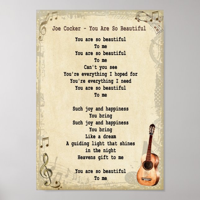 Poster Vous Êtes Si Belle Chanson Lyrique Vintage Print (Devant)