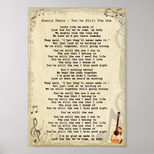 Poster Vous êtes toujours The One Song Lyric Guitar Print