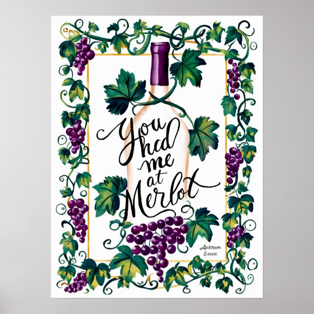 Poster Vous M'Avez Eu Chez Merlot Wine Lover Custom (Devant)