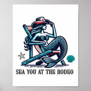 Poster Vous voir au rodéo Sirène et chapeau de cowboy Été