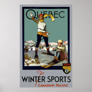 POSTER VOYAGE 1930 DU QUÉBEC DE SPORTS D'HIVER