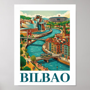 Poster Voyage à Bilbao Espagne - Architecture Colorée