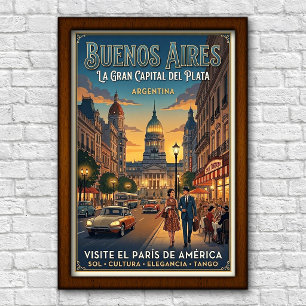 Poster Voyage à Buenos Aires, Argentine, années 1960
