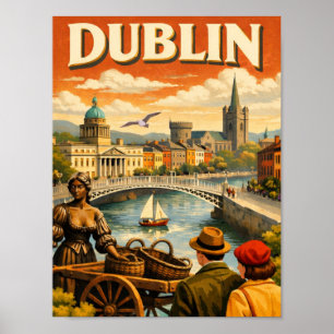 Poster Voyage à Dublin Irlande Vintage