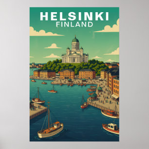 Poster Voyage à Helsinki Finlande Quai du Port