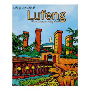 Poster voyage à la vallée des dinosaures de Lufeng en Chi
