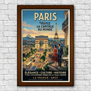 Poster Voyage à Paris, France années 1960