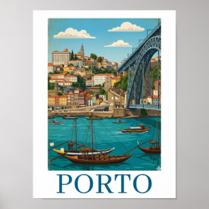 Poster Voyage à Porto Portugal Couleurs Rétro Vintage