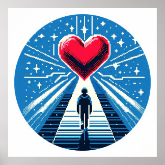 Poster Voyage au coeur - Design d'art pixel émotionnel