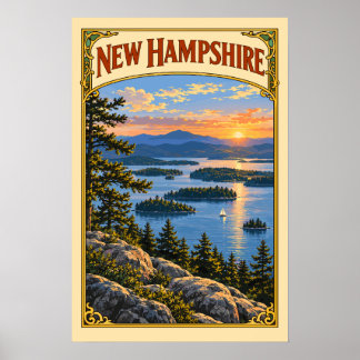 Poster Voyage au lac Winnipesaukee dans le New Hampshire