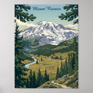 Poster Voyage au Mont Rainier Parc National Vintage