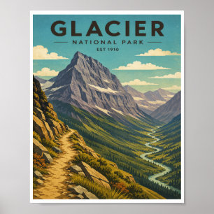 Poster Voyage au Parc national de Glacier à l'ancienne