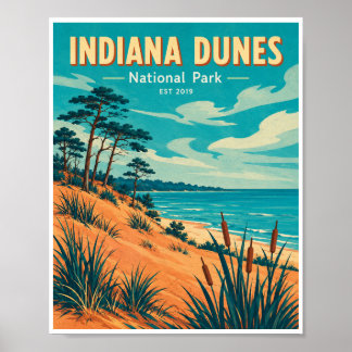 Poster Voyage au Parc national des dunes de l'Indiana vin