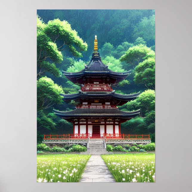 Poster Voyage au temple japonais en bois (Devant)