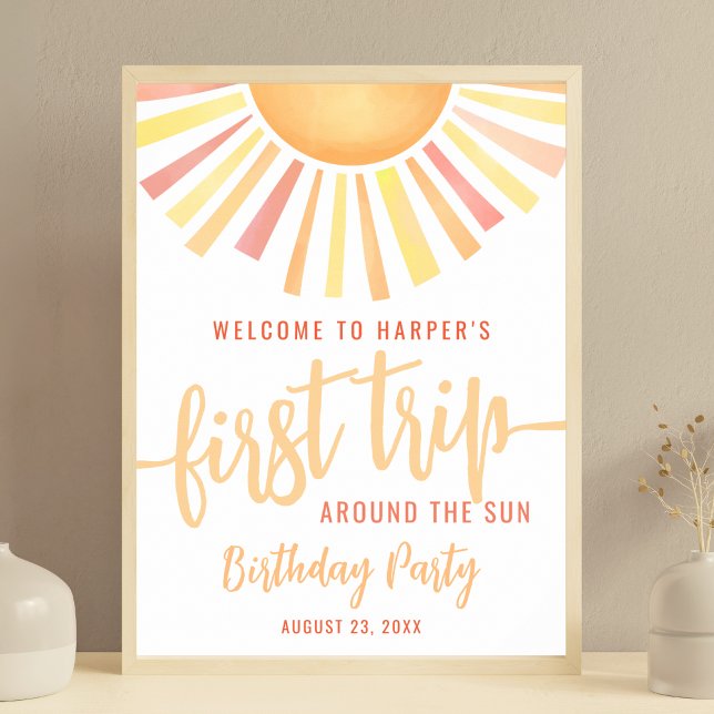 Poster Voyage Autour Du Soleil 1Er Anniversaire (First Trip Around The Sun 1st Birthday Sign )