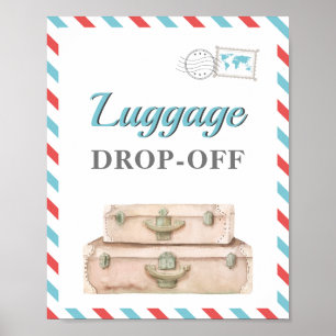 Poster Voyage Avion Bleu Rouge Bagages Cartes Cadeaux Tab