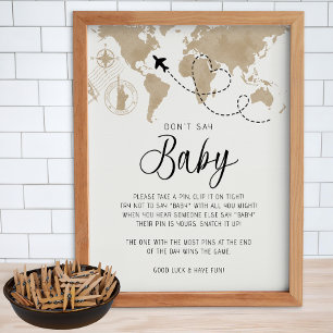 Poster Voyage Baby shower jeu ne pas dire bébé
