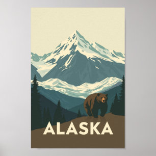 Poster Voyage dans l'Alaska sauvage vintage