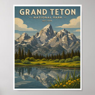 Poster Voyage dans le Parc national de Grand Teton de sty