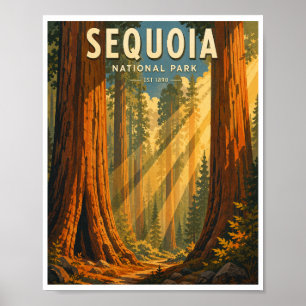 Poster Voyage dans le Parc national de Sequoia vintage