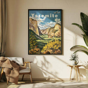 Poster Voyage dans le Parc national de Yosemite Rétro Vin