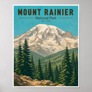 Poster Voyage dans le parc national du mont Rainier vinta