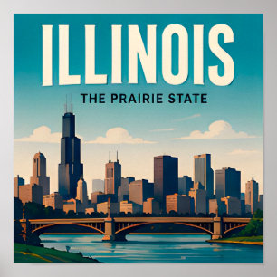 Poster Voyage dans l'Illinois Chicago Springfield Midwest